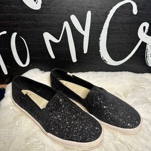 Keds for Kate Spade Black Glitter Slip-On Sneakers